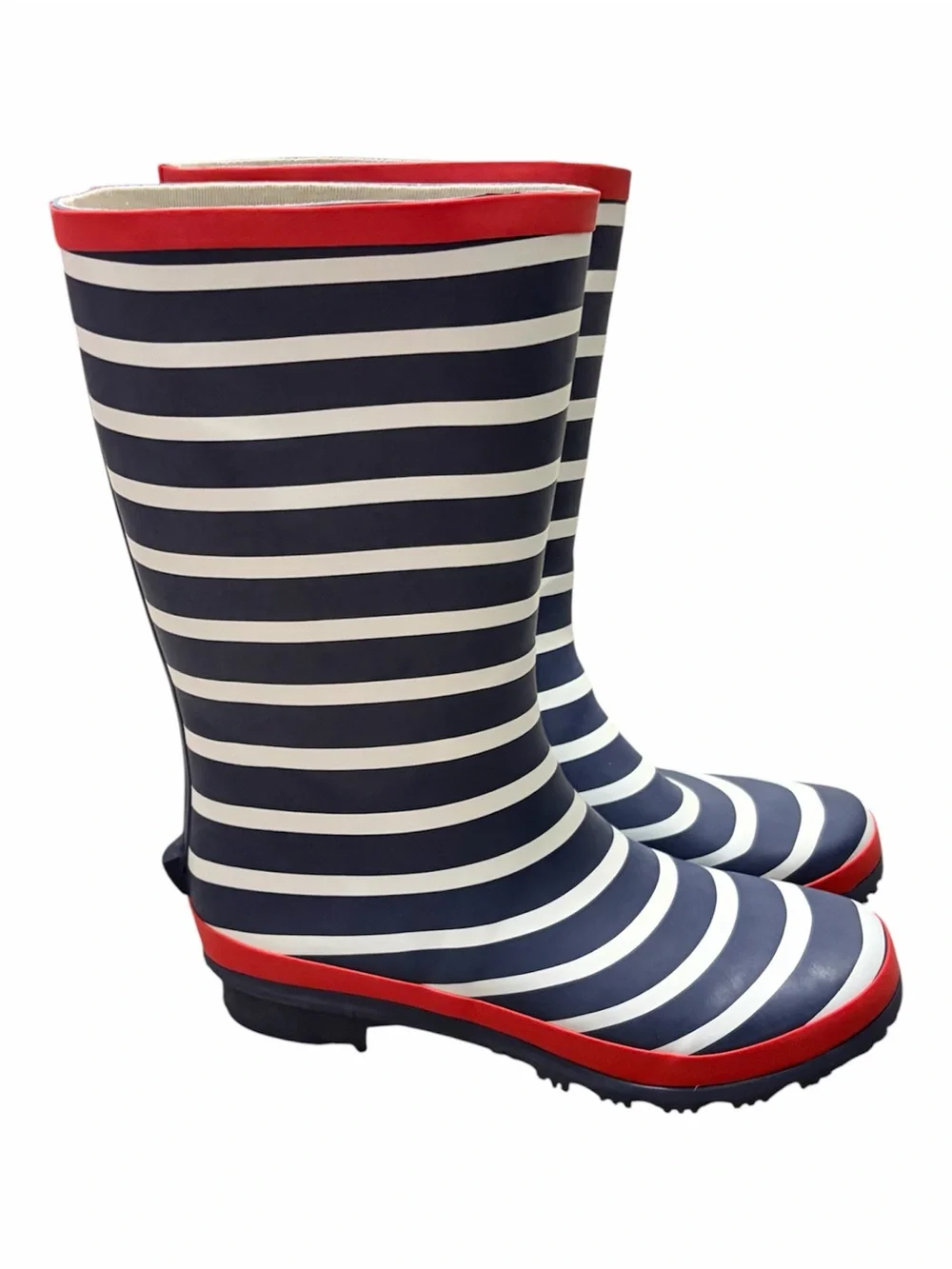 NEW Mini Boden Wellies Navy Striped Rain Boots Kids 37, Youth Size 5
